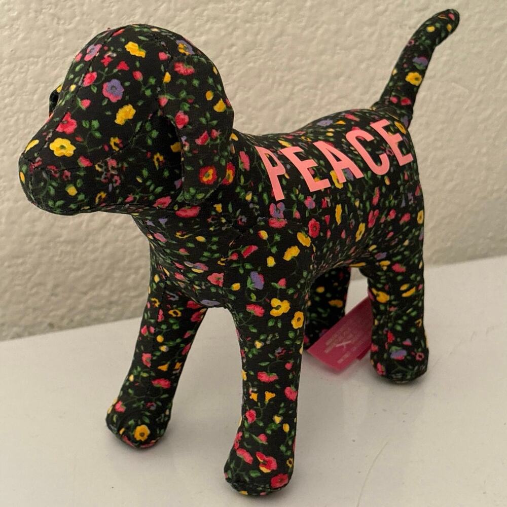 Victoria's Secret PINK Peace Dog, Black Floral Print, 2009 Collectible